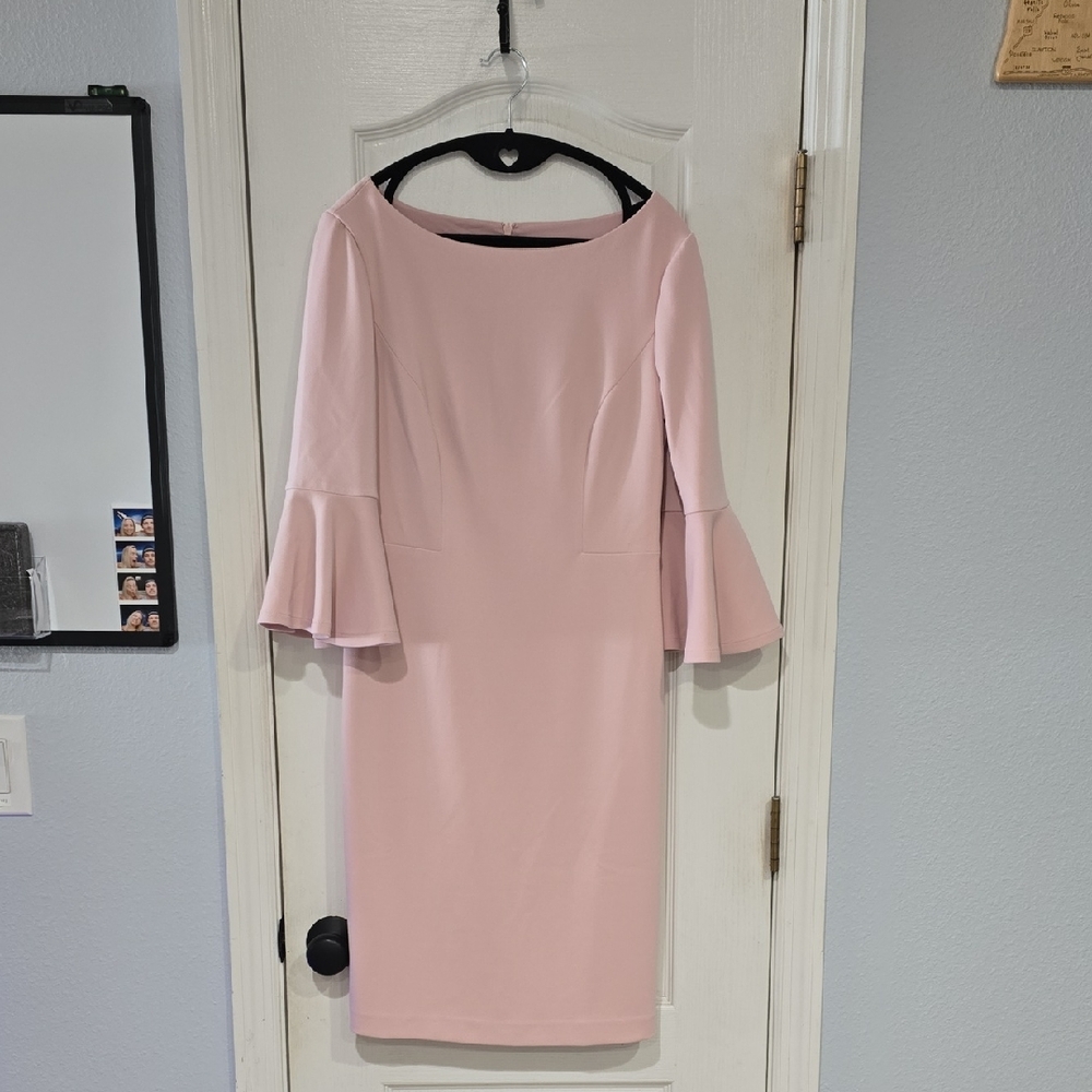 Elegant Pink Midi Dress with Flared Sleeves
